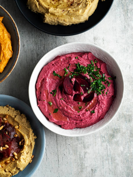 Hummus, Vegan food, Creamy Hummus, Beet Hummus, Lebanese Culture, Hummus - Food, Mediterranean Culture, Appetizer, food,  Chick-Pea, Arabic Style, Tahini, Salad, Beet, Dipping Sauce, hummus stock pictures, royalty-free photos & images