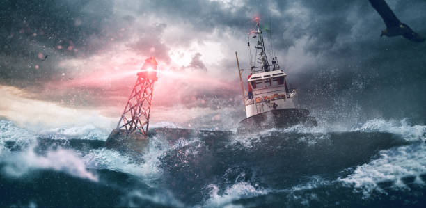 istock Ship on the high seas in front of a buoy 1249601415