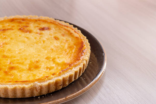 istock Pie with curd on the tray, top view. Place for text 1249601563