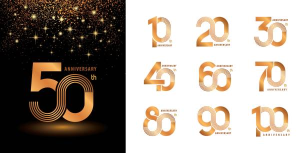 Set of 10 to 100 Anniversary logotype design, Years Celebrate Anniversary Logo Set of 10 to 100 Anniversary logotype design, Years Celebrate Anniversary Logo silver and golden for Celebration event, invitation, greeting, web template, Flyer and booklet, Infinity logo vector illustration isolated number 50 stock illustrations