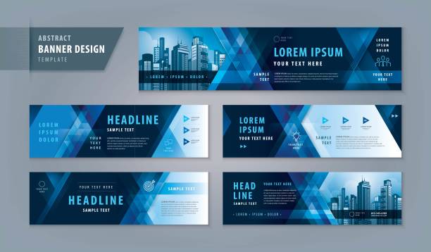 Abstract banner design web template Set, Horizontal header web banner Abstract banner design web template Set, Horizontal header web banner. Modern Blue Geometric Triangle cover header background for website design, Social Media Cover ads banner, flyer, presentations, invitation card banner templates stock illustrations