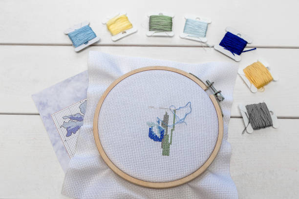 istock Embroidery prosees on the table with coloful threads 1249603098