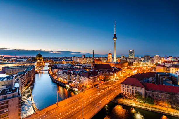istock Berlin night cityscape aerial view with television tower 1249606772
