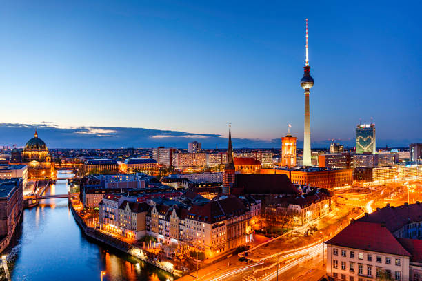 istock Berlin night cityscape aerial view with television tower 1249607098