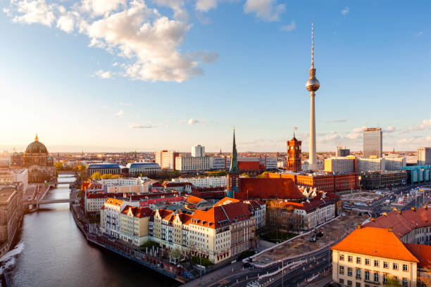 istock Berlin sunset cityscape view with television tower 1249608329