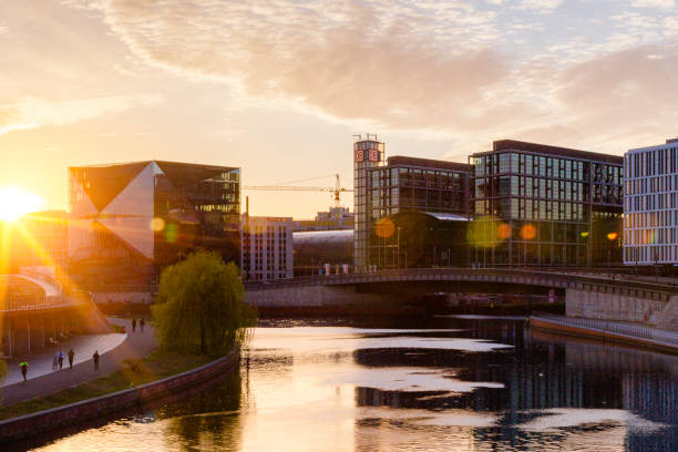 istock Berlin sunset cityscape view with spree river and office buildings 1249609471