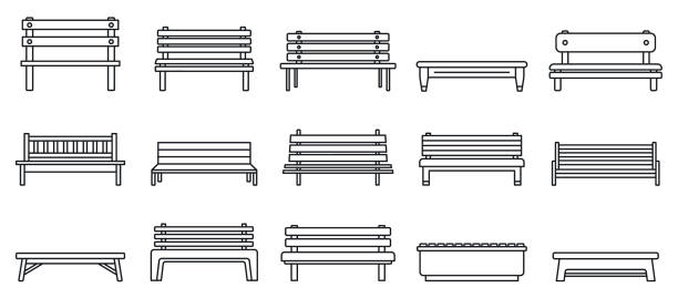 illustrations, cliparts, dessins animés et icônes de ensemble d’icônes de banc de rue, modèle de contour - bench park park bench silhouette