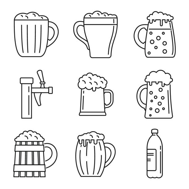 Fresh kvass icons set, outline style Fresh kvass icons set. Outline set of fresh kvass vector icons for web design isolated on white background kvass stock illustrations