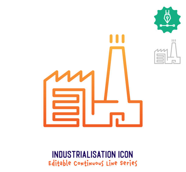 illustrazioni stock, clip art, cartoni animati e icone di tendenza di icona modificabile linea continua complessa industriale - coal fired power station