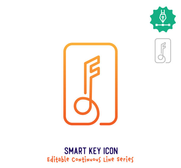 Smart Key Continuous Line Editable Icon Smart key vector icon illustration for logo, emblem or symbol use. Part of continuous one line minimalistic drawing series. Design elements with editable gradient stroke. iot logo stock illustrations