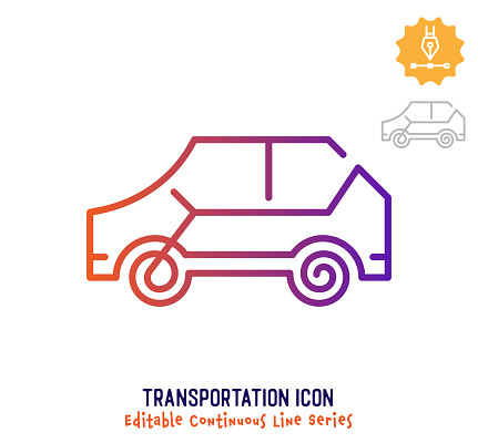 Transportation vector icon illustration for logo, emblem or symbol use. Part of continuous one line minimalistic drawing series. Design elements with editable gradient stroke.