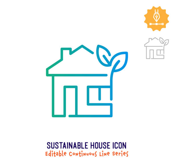 Sustainable House Continuous Line Editable Icon Sustainable house vector icon illustration for logo, emblem or symbol use. Part of continuous one line minimalistic drawing series. Design elements with editable gradient stroke. single line power isolated electricity stock illustrations