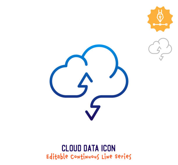 ilustraciones, imágenes clip art, dibujos animados e iconos de stock de icono editable de línea continua de almacenamiento en la nube - infographic facebook data digitally generated image