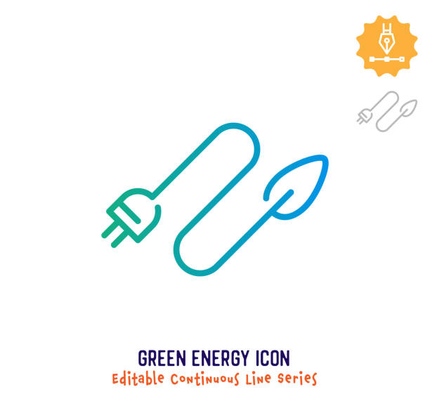 Clean Energy Continuous Line Editable Icon Clean energy vector icon illustration for logo, emblem or symbol use. Part of continuous one line minimalistic drawing series. Design elements with editable gradient stroke. electric plug stock illustrations