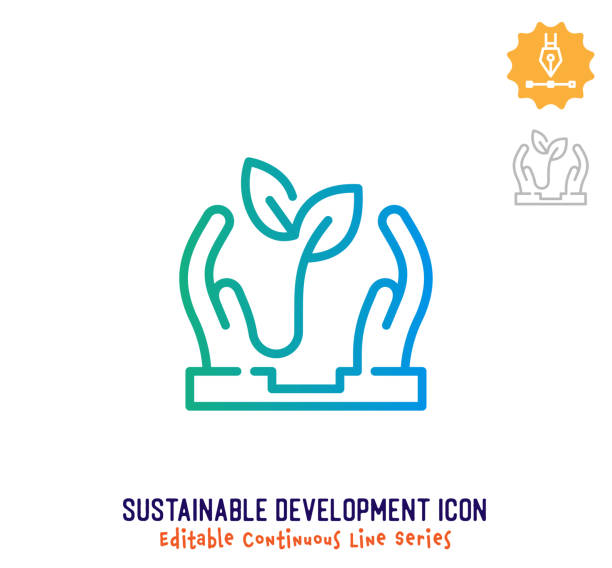 ilustrações, clipart, desenhos animados e ícones de ícone editável da linha contínua de desenvolvimento sustentável - human hand digitally generated image energy green
