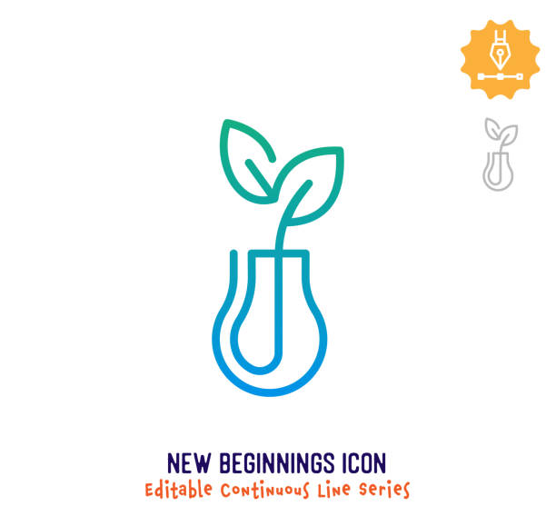 New Beginnings Continuous Line Editable Icon New beginnings vector icon illustration for logo, emblem or symbol use. Part of continuous one line minimalistic drawing series. Design elements with editable gradient stroke. plant root growth cultivated stock illustrations