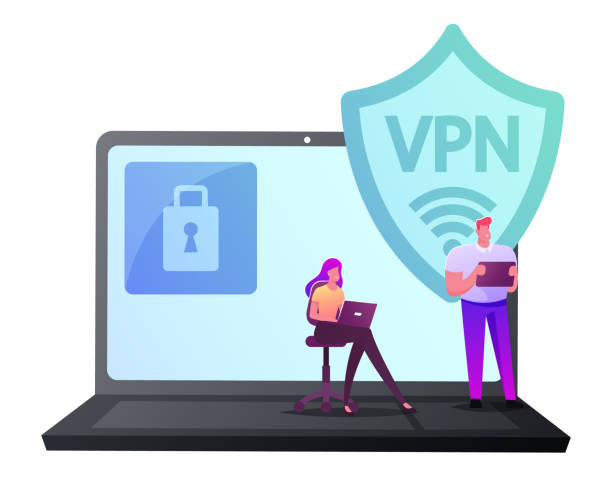 Virtual Private Network, VPN Concept. Website Encryption, Data Security and Privacy in Internet. Tiny Characters on Huge Laptop with Lock Symbol on Screen. Cartoon People Vector Illustration Virtual Private Network, VPN Concept. Website Encryption, Data Security and Privacy in Internet. Tiny Characters on Huge Laptop with Lock Symbol on Screen. Cartoon People Vector Illustration vpn stock illustrations