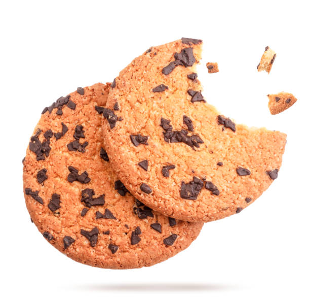 istock Chocolate chip cookie flies on white background. Isolated 1249624121