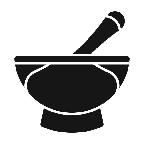 illustrazioni stock, clip art, cartoni animati e icone di tendenza di icona piatta farmaceutica di mortaio e pestello per app e siti web - mortar and pestle ayurveda spice chinese medicine