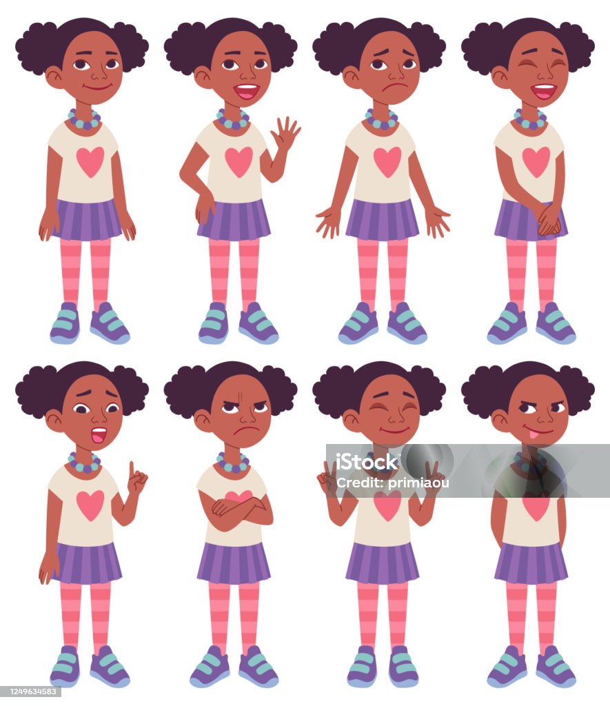 Cartoon Character Design Model Sheet Black African American Girl Stock  Illustration - Download Image Now - iStock