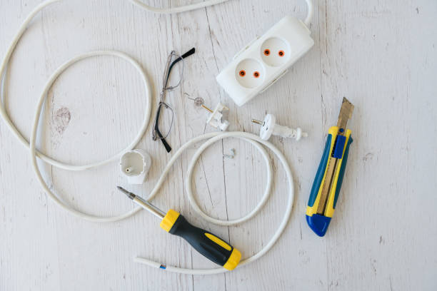 istock Repair electric extension plug cord with tools 1249637027