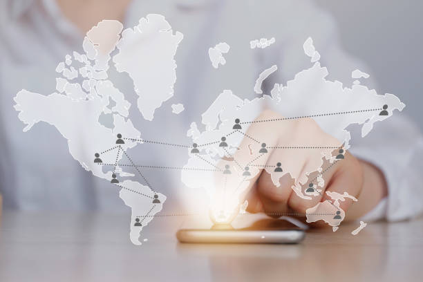 istock Global communications concept depicted on a world map. 1249640831
