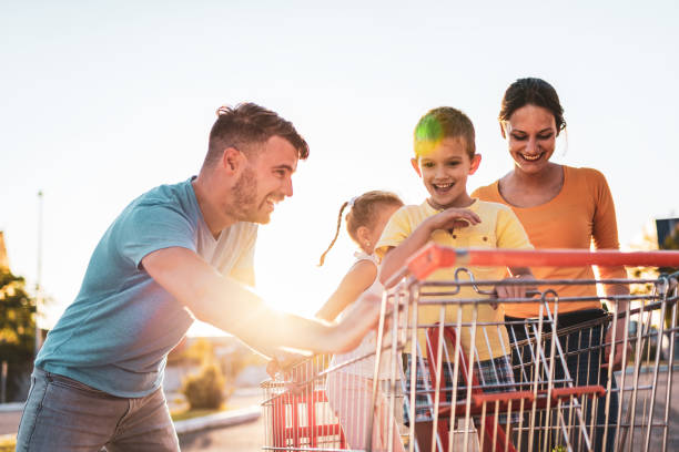 istock Family having fun after grocery shopping 1249641477