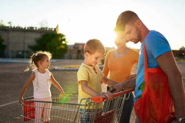 istock Family having fun after grocery shopping 1249641532