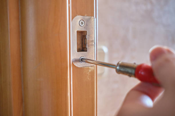 istock Repair door lock concept by a house worker. 1249643323
