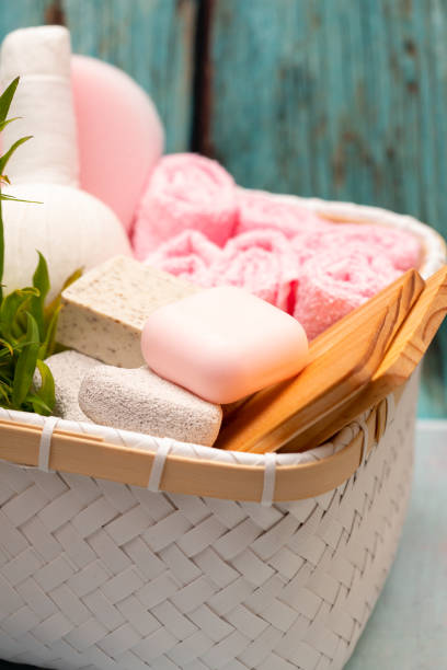 istock Spa accesories in a basket 1249643384