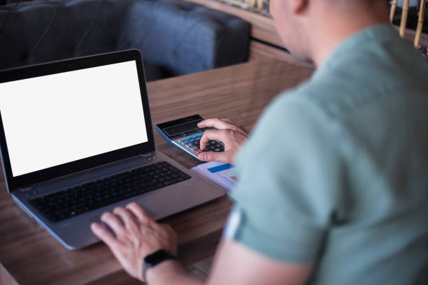istock Businessman working on white laptop screen 1249643595