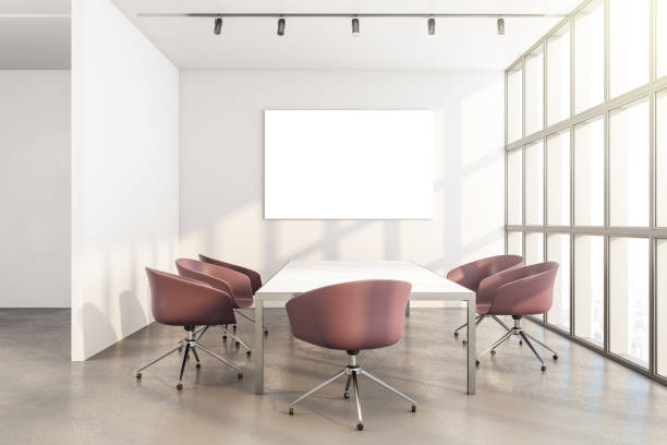 istock Contemporary conference room interior with blank poster 1249647836