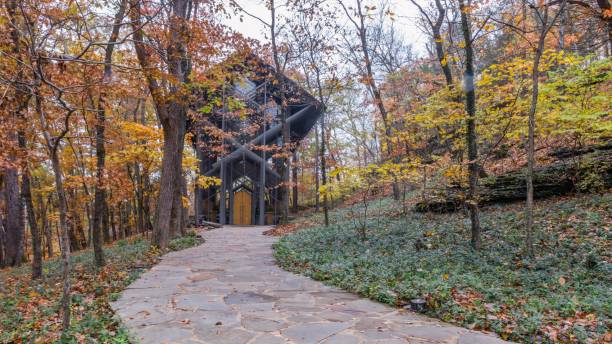 istock Chapel in Ozark Mountains with autumn foliage 1249652155