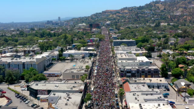 Aerial view of protest in Hollywood