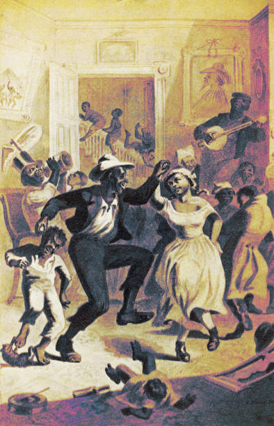 Emancipation of the Slaves Vintage illustration features a group of African-Americans dancing in celebration for Juneteenth, also known as Freedom Day, Jubilee Day, and Cel-Liberation Day, an American holiday celebrated annually on June 19. It commemorates June 19, 1865, when Union general Gordon Granger read federal orders in Galveston, Texas, that all previously enslaved people in Texas were free. This marks the emancipation of the last remaining enslaved African-Americans in the Confederacy. texas illustrations stock illustrations