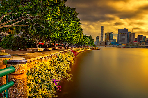 River walk at Southbank on the Brisbane River at sunrise