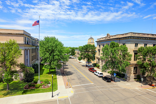 Image of Bloomington Indiana aerial of stunning courthouse on the square