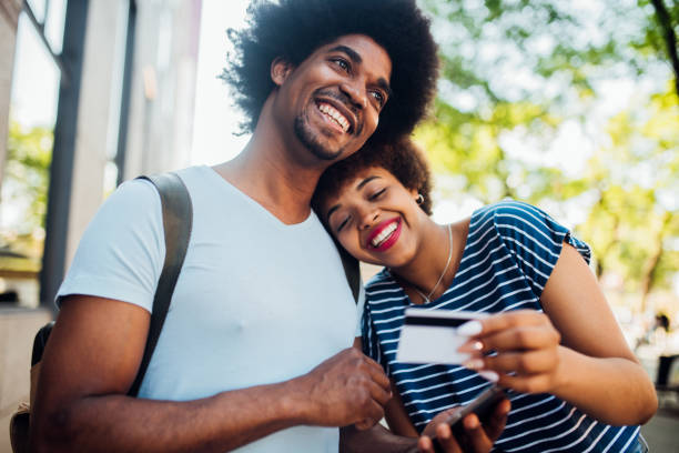 istock Young couple buying something via smartphone 1249667501