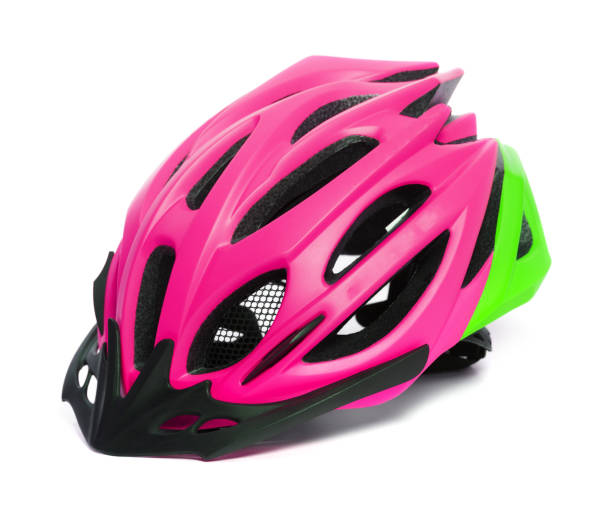 istock Female multicolor bicycle helmet isolated on white 1249670994