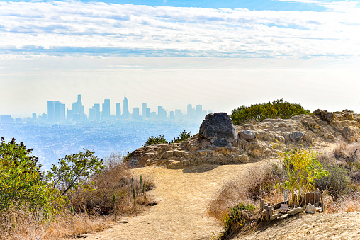 Hiking Trails Landscape and Los Angeles City Skyline