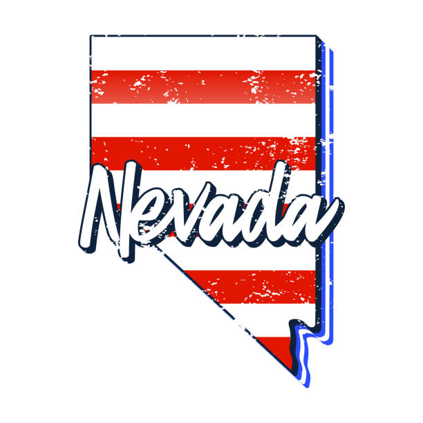 American flag in Nevada state map. Vector grunge style with Typography hand drawn lettering Nevada on map shaped old grunge vintage American national flag isolated on white background