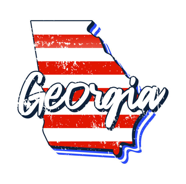 istock American flag in georgia state map. Vector grunge style with Typography hand drawn lettering georgia on map shaped old grunge vintage American national flag isolated on white background 1249678149