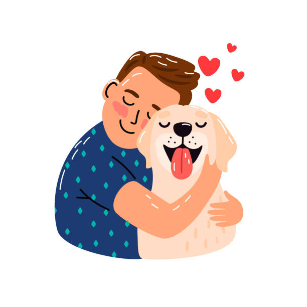 мальчик обнять собаку - beautiful heart shape beauty caucasian stock illustrations