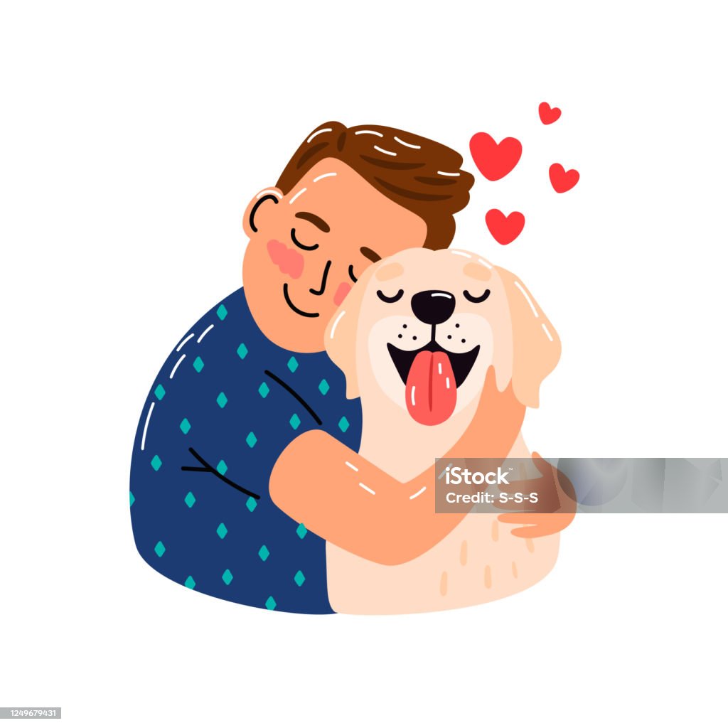 Boy Hug Dog Stock Illustration - Download Image Now - Dog, Pets ...