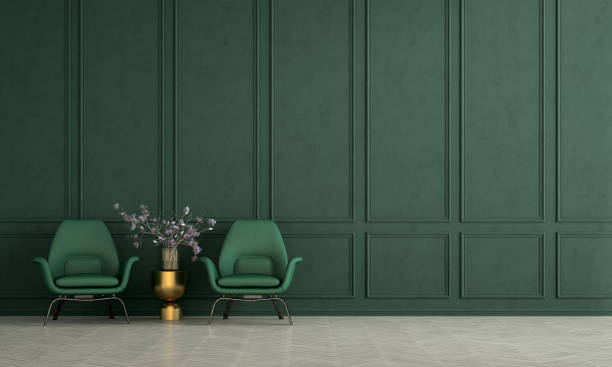 istock Minimal living room interior design and green texture wall background 1249679434