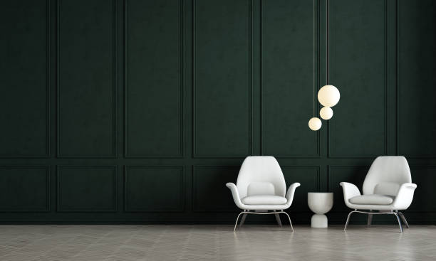 istock Minimal living room interior design and black texture wall background 1249679438