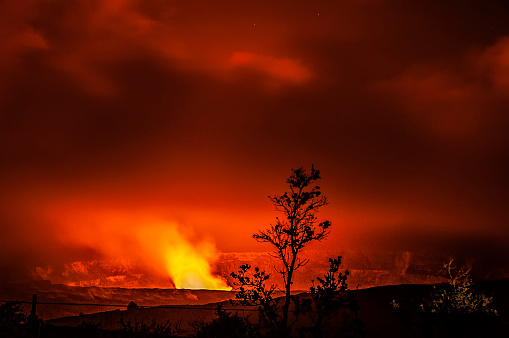 Kilauea Volcano at night on the Big Island of Hawaii
