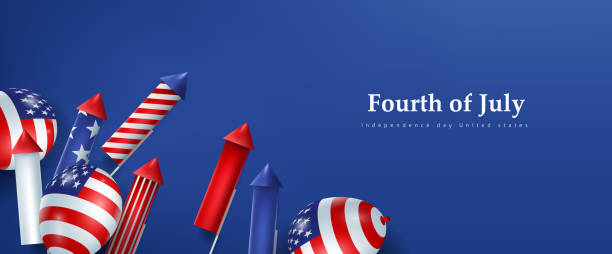 istock Independence day USA banner template rockets for fireworks and balloons background.4th of July celebration poster template.fourth of july vector illustration . 1249683909