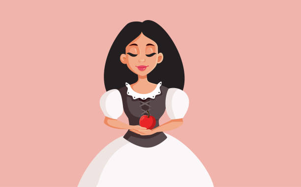 illustrazioni stock, clip art, cartoni animati e icone di tendenza di illustrazione del cartone animato vettoriale princess holding red apple - princess diet