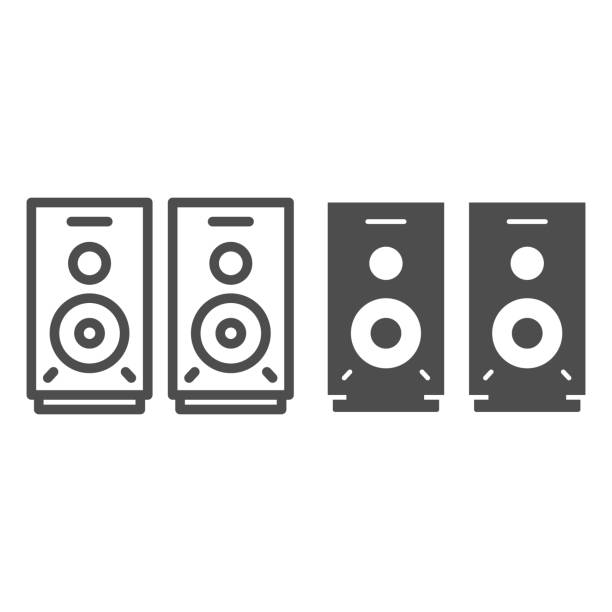 Speakers line and solid icon, Media concept, audio speaker sign on white background, stereo speakers icon in outline style for mobile concept and web design. Vector graphics. Speakers line and solid icon, Media concept, audio speaker sign on white background, stereo speakers icon in outline style for mobile concept and web design. Vector graphics music speaker logo stock illustrations